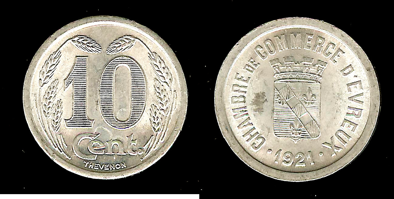 chambre de commerce Evreux - Eure (27) 10 centimes 1921 SPL